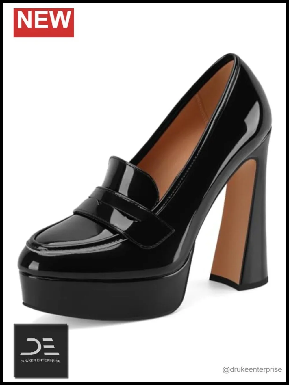 Chunky Platform Heel Loafers Patent Leather Slip-On Dress Pumps for Women
